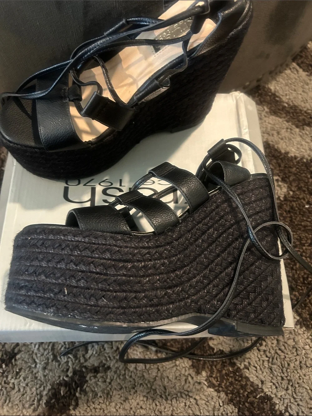 Krush Black Lace-Up Platform Espadrille Wedges